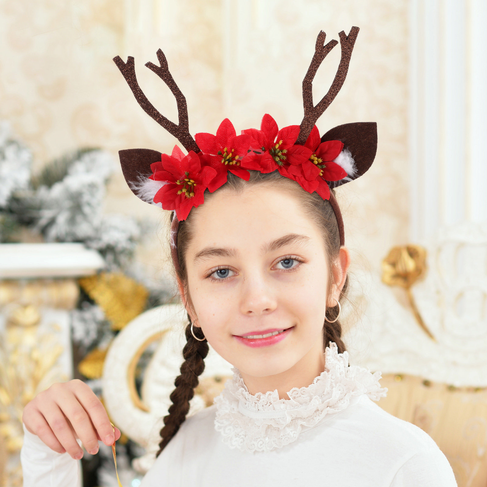 Reindeer Antlers Headband - Rentiergeweih-Weihnachts-Stirnband Hirschohren-Kostüm für Feiertagspartys, Bühnen- und