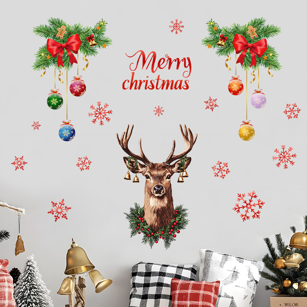 Snowflake Window Decal - Weihnachten Schneeflocke Hirschkopf Wandaufkleber Kinderzimmer Wandtattoos