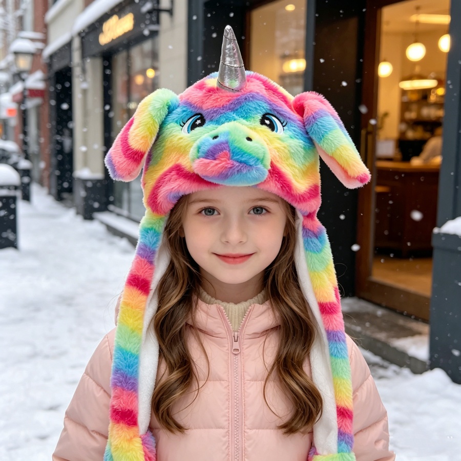 Santa Hat Plush - Einhorn-Plüschmütze mit beweglichen Ohren für Kinder,